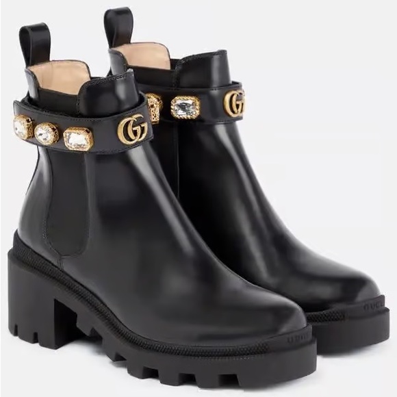 Gucci GG Logo Jewel Trip Strap Chelsea Boots - Picture 1 of 12
